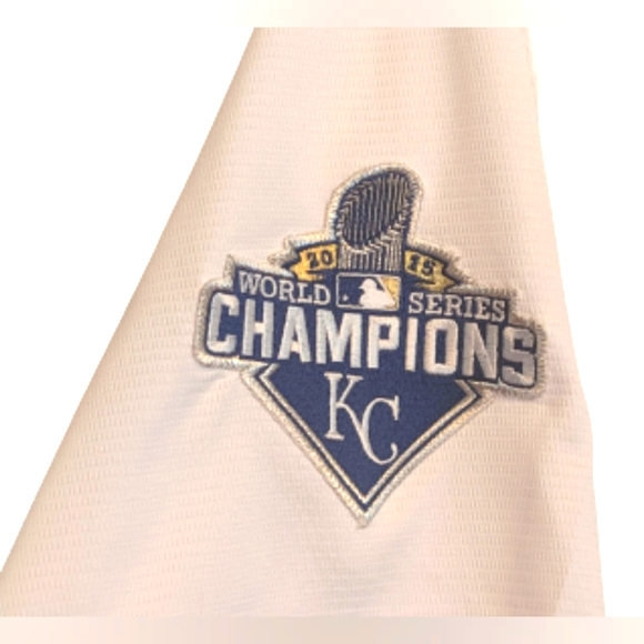 EUC Royals World Series 2015 white blue and gold Lorenzo Cain button down jersey - Picture 3 of 6